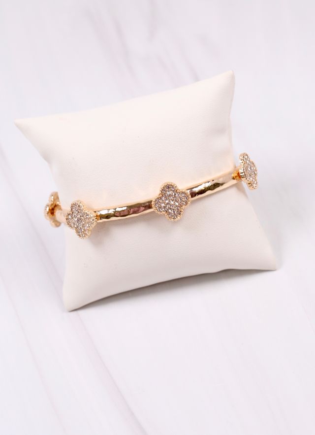 Dion CZ Clover Stretch Bracelet Gold