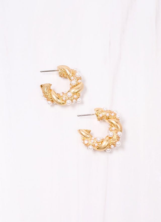 Coburn Twisted Hoop Earring with Pearls GOLD