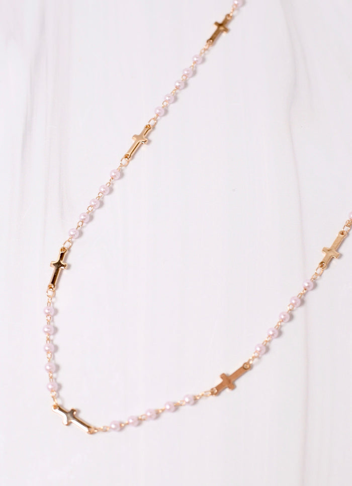 Cheryl Pearl and Cross Necklace GOLD