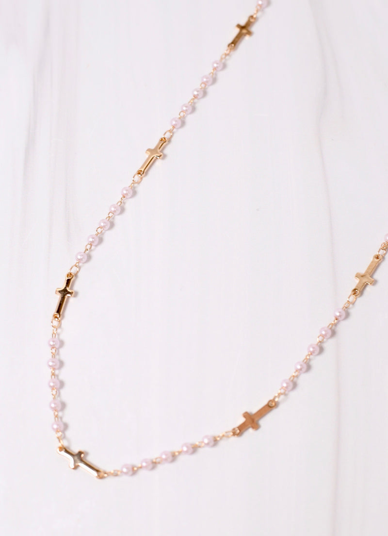 Cheryl Pearl and Cross Necklace GOLD