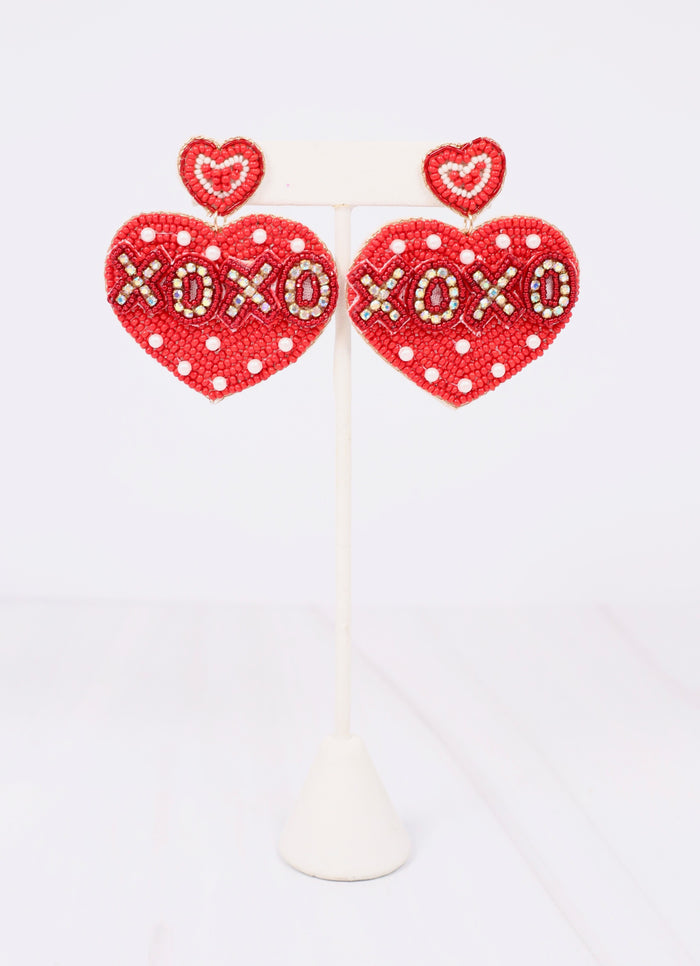 XOXO Embellished Heart Earring RED