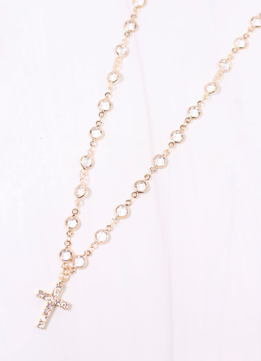 Schaffer Crystal Necklace with Cross GOLD