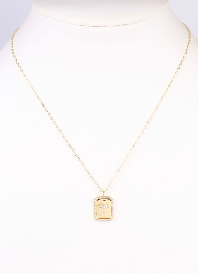 Captiva CZ Cross Plate Necklace Gold