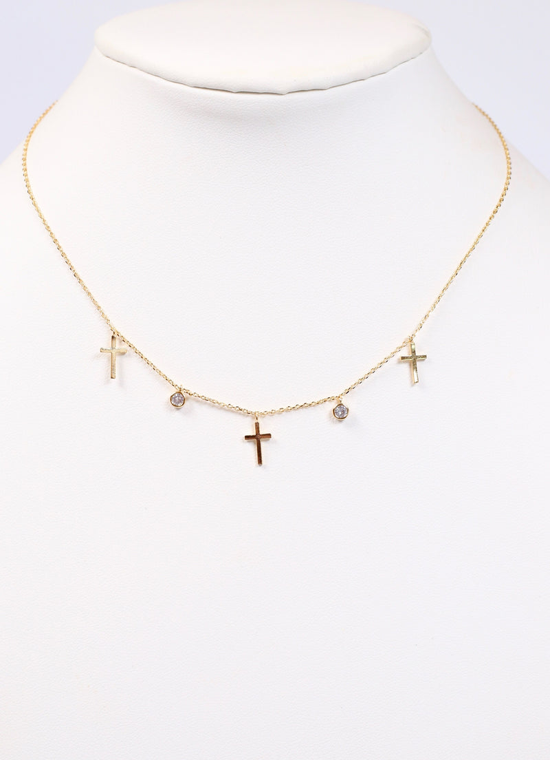 Trinity Cross Charm Necklace GOLD