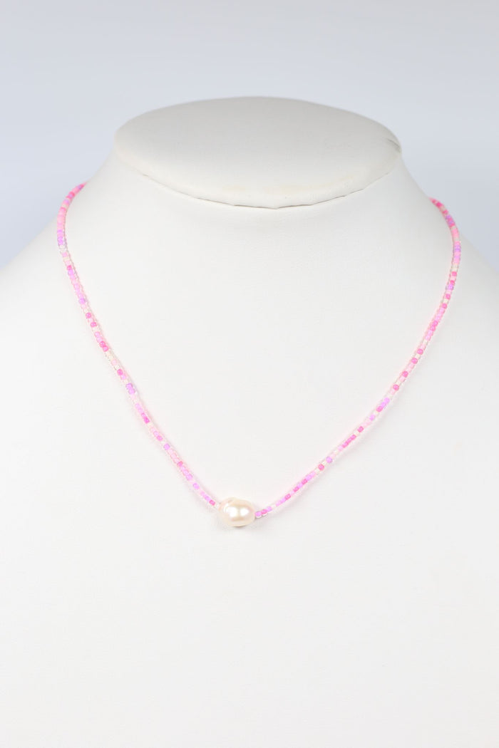 Banks Beaded Necklace with Pearl PINK MULTI