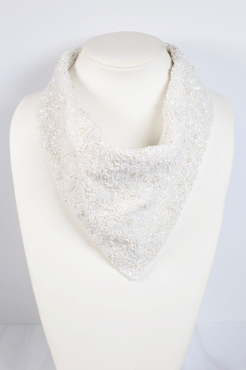 Paulette Pearl Embellished Scarf Necklace WHITE