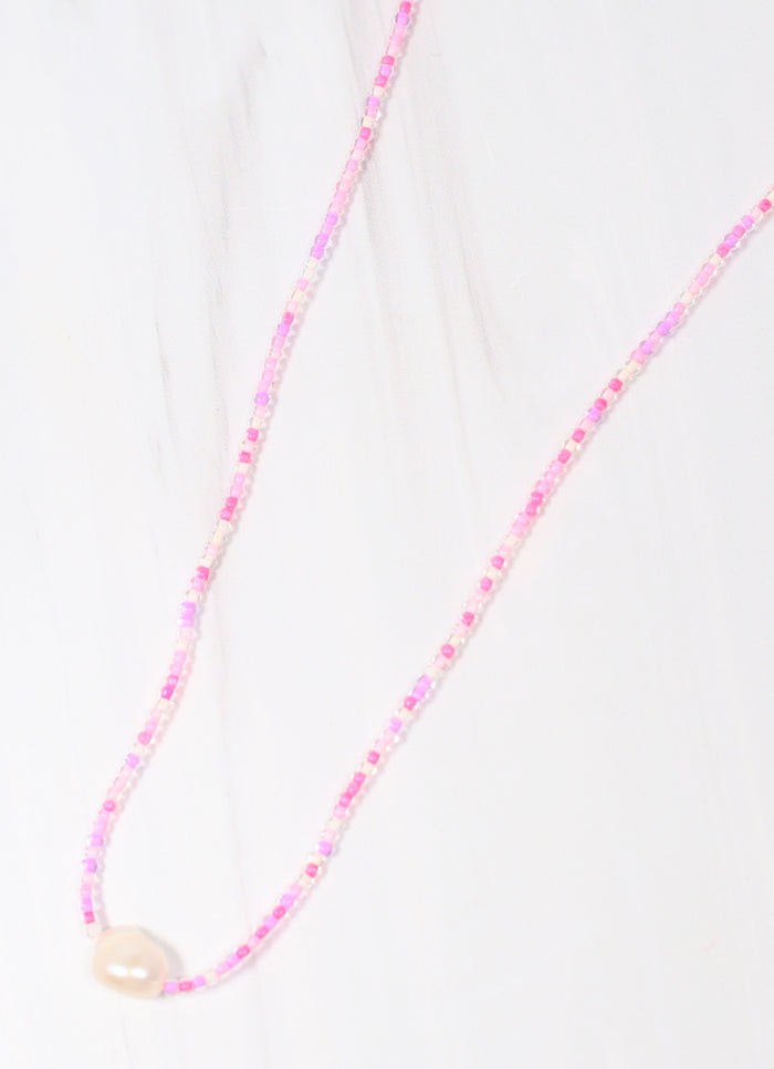 Banks Beaded Necklace with Pearl PINK MULTI