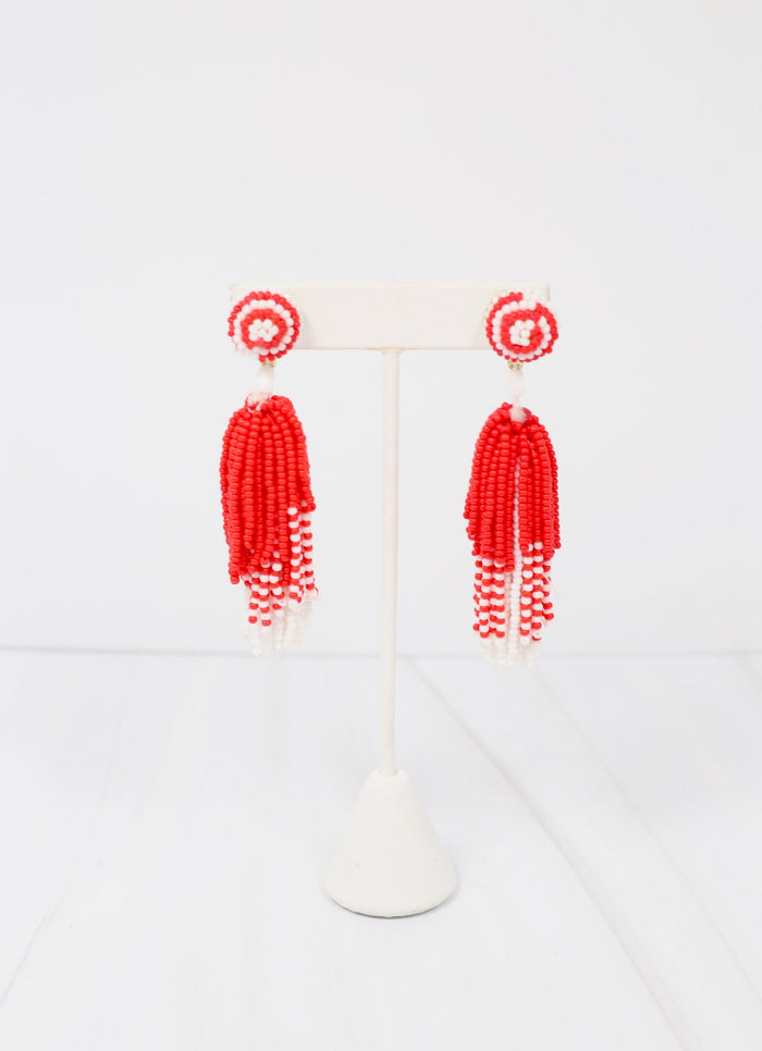 Beaded Tassel Earring RED