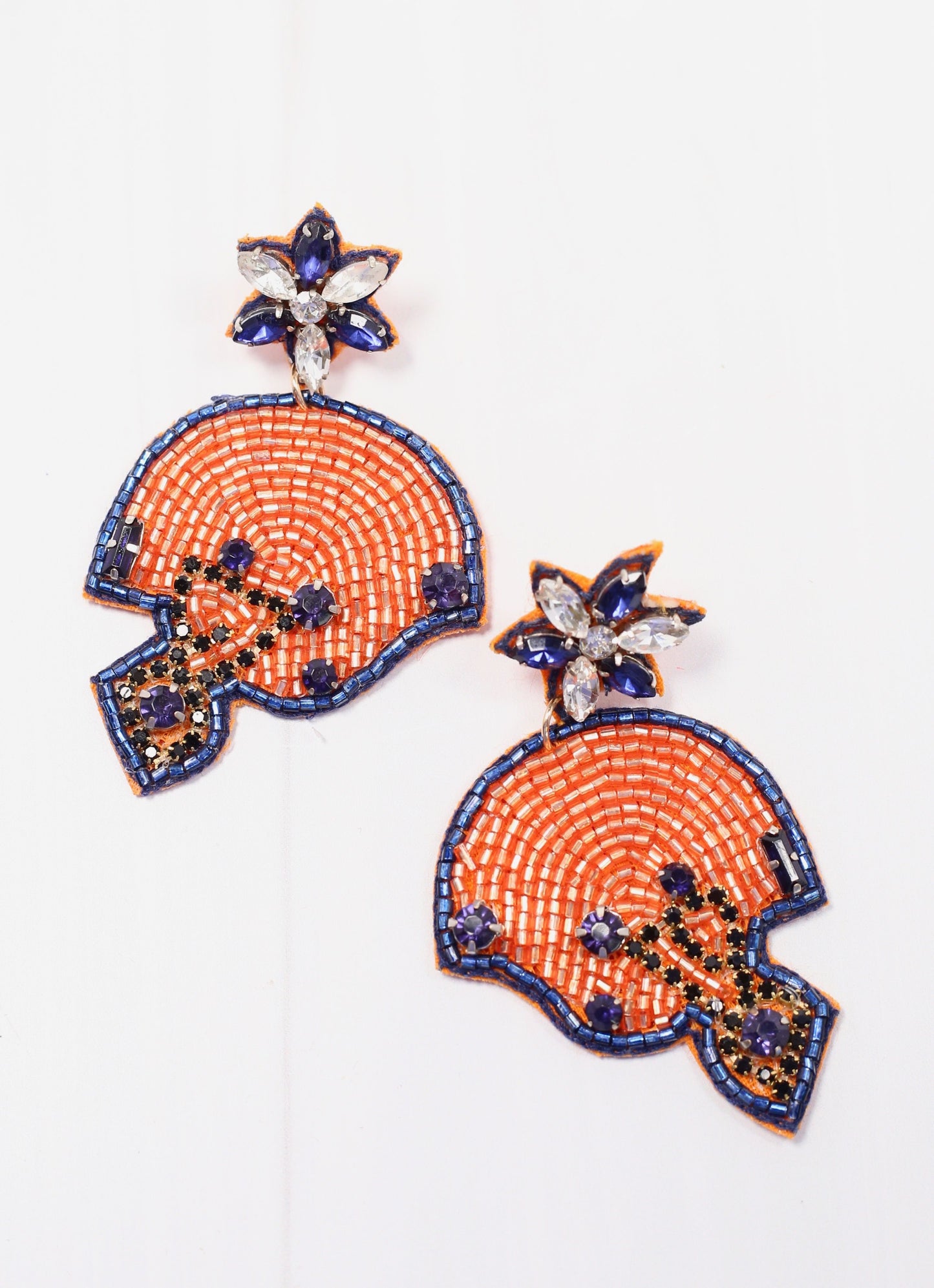 Beaded Football Helmet Earring Orange Navy