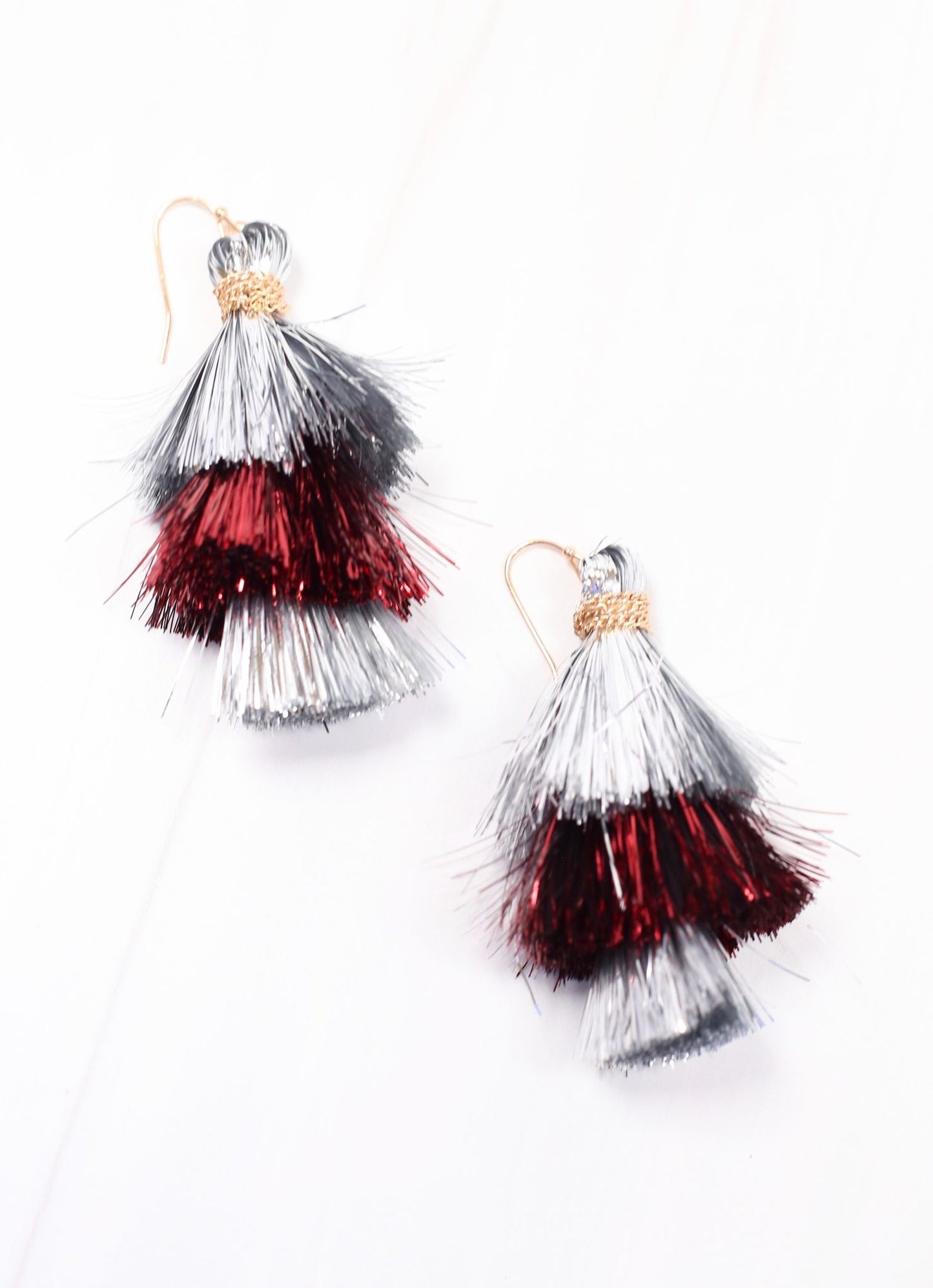 Party Tinsel Tassel Earring BURGUNDY SILVER