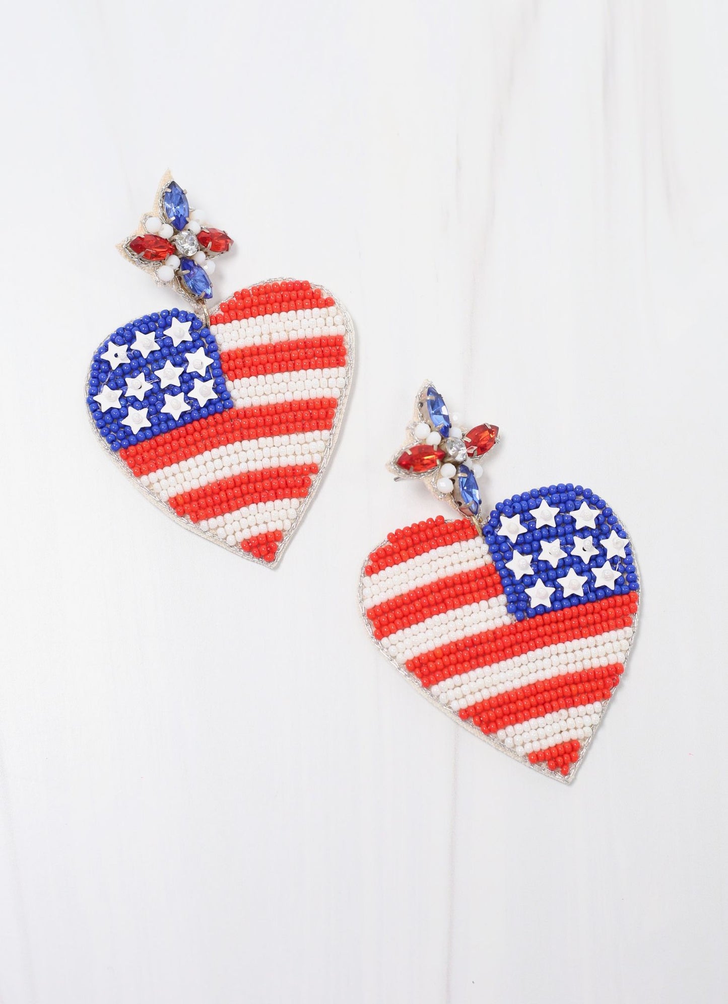 American Embellished Heart Earring RED