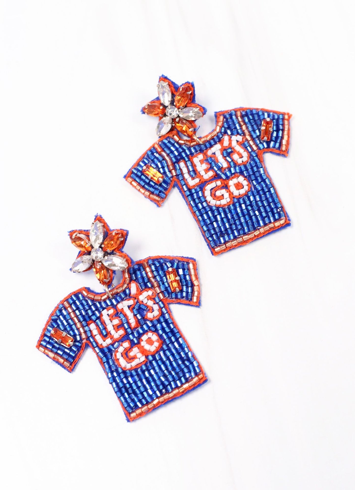 Let's Go Jersey Beaded Earring ROYAL BLUE ORANGE