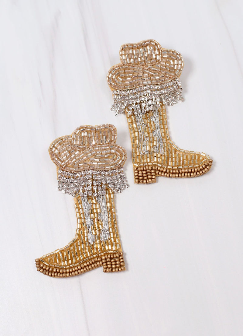 Rhinestone Cowboy Boots Earring GOLD