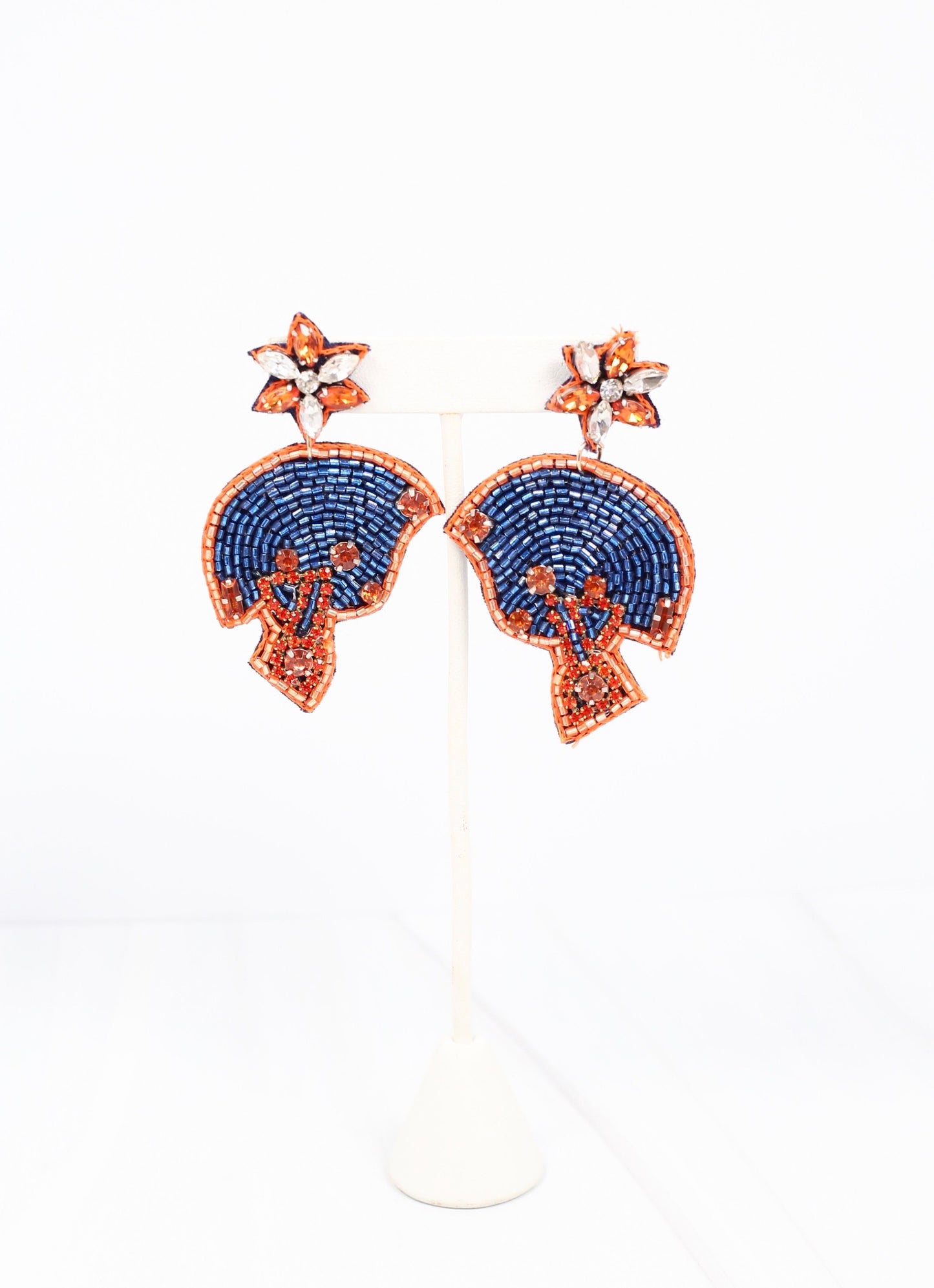 Beaded Football Helmet Earring NAVY ORANGE