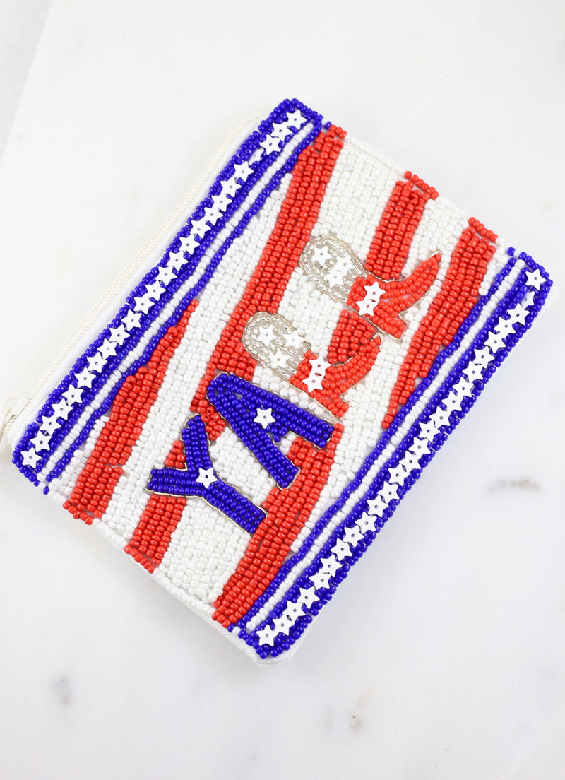 Yall Patriotic Beaded Pouch RED
