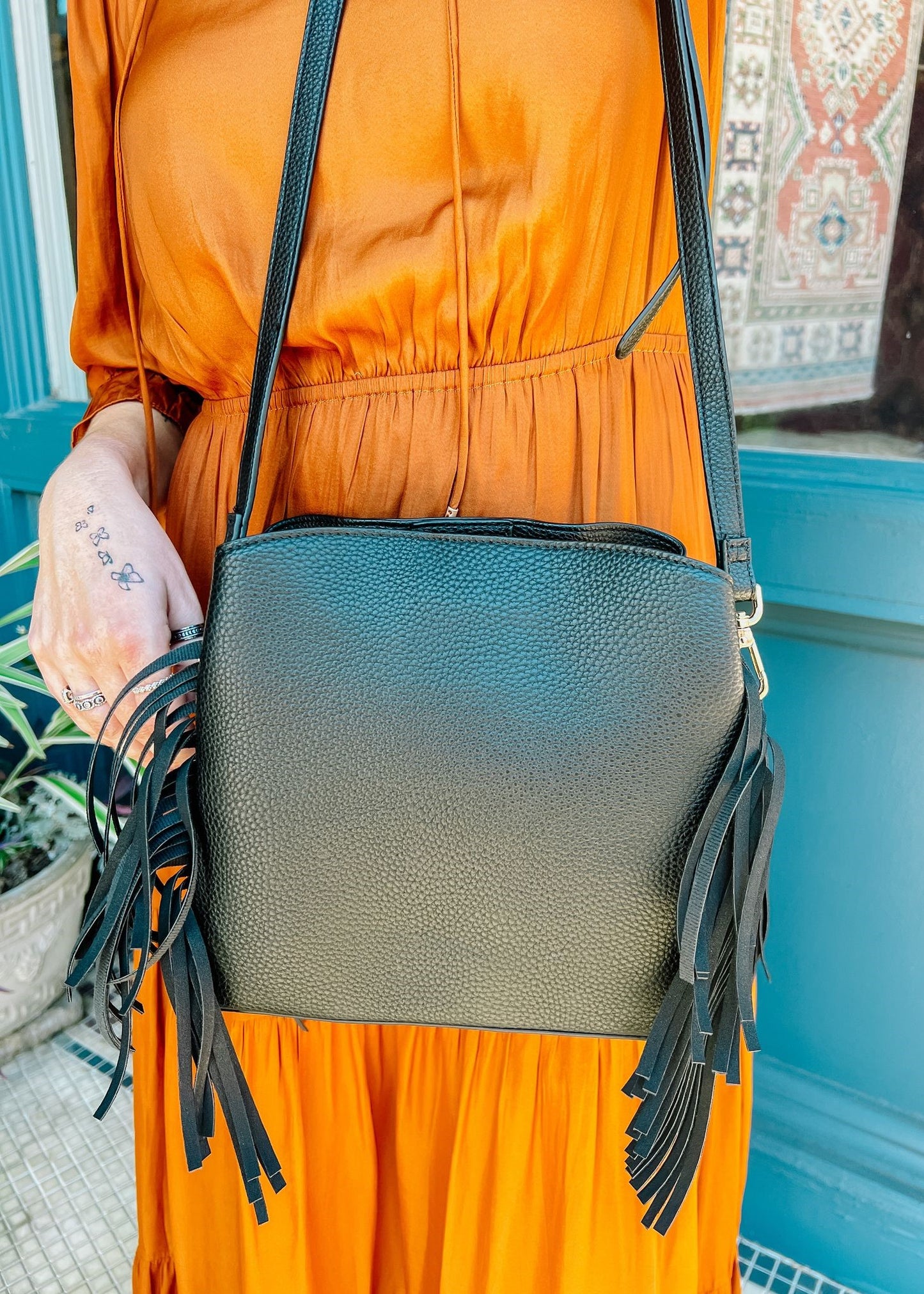 Fern Crossbody with Fringe BLACK