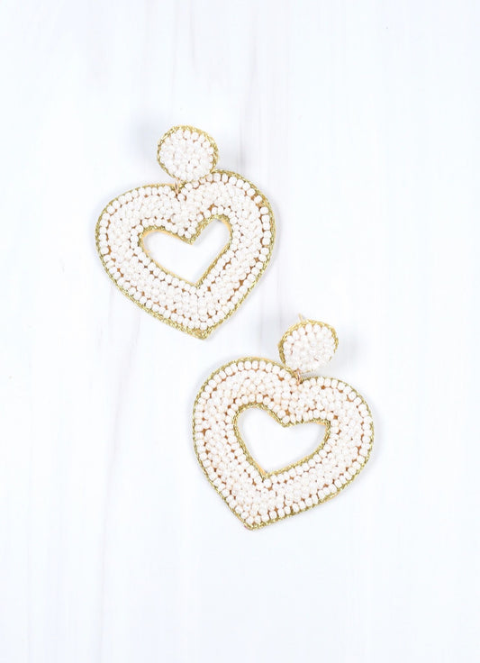 Be Mine Heart Beaded Earring WHITE