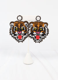 Fierce Tiger Embellished Earring TAN