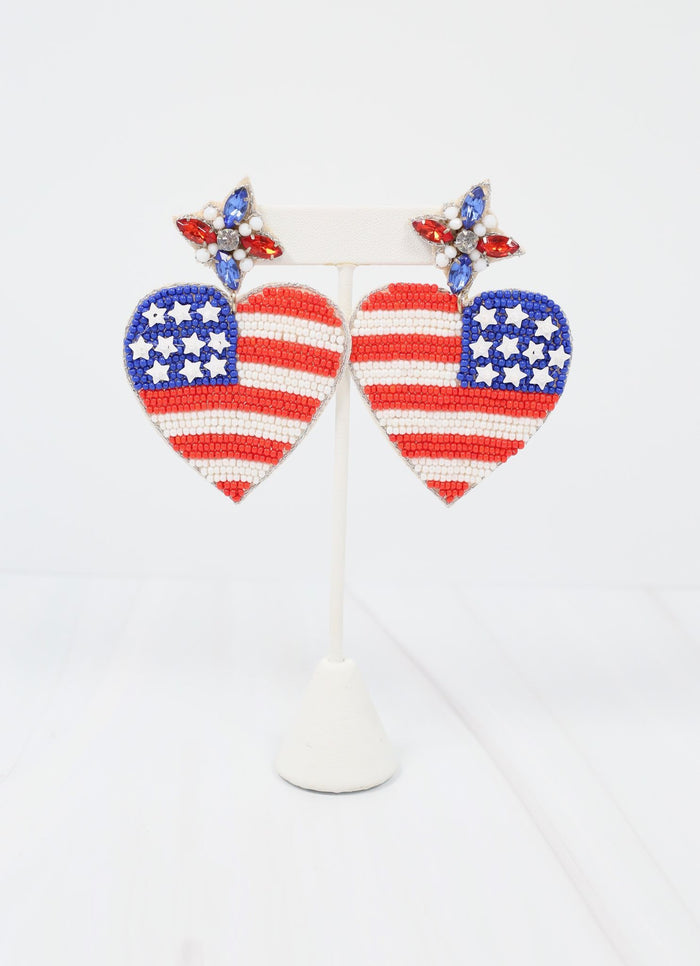 American Embellished Heart Earring RED