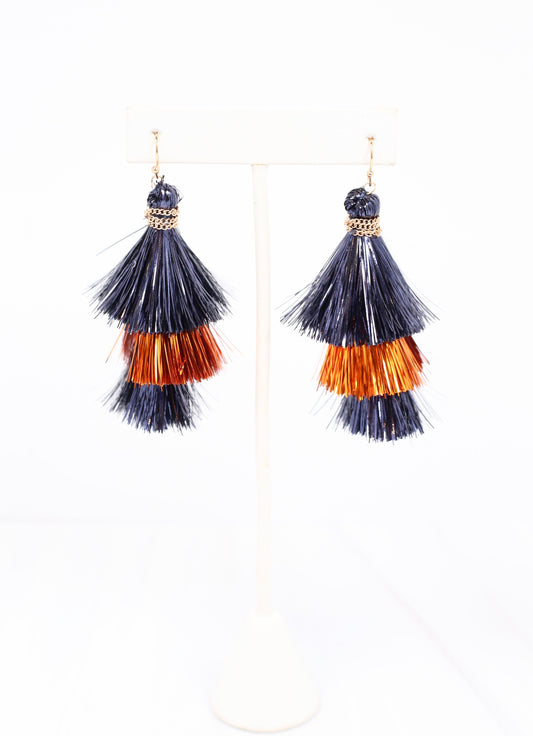 Party Tinsel Tassel Earring Navy Orange