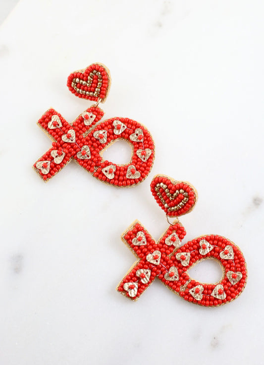 Love You Like XO Earring RED