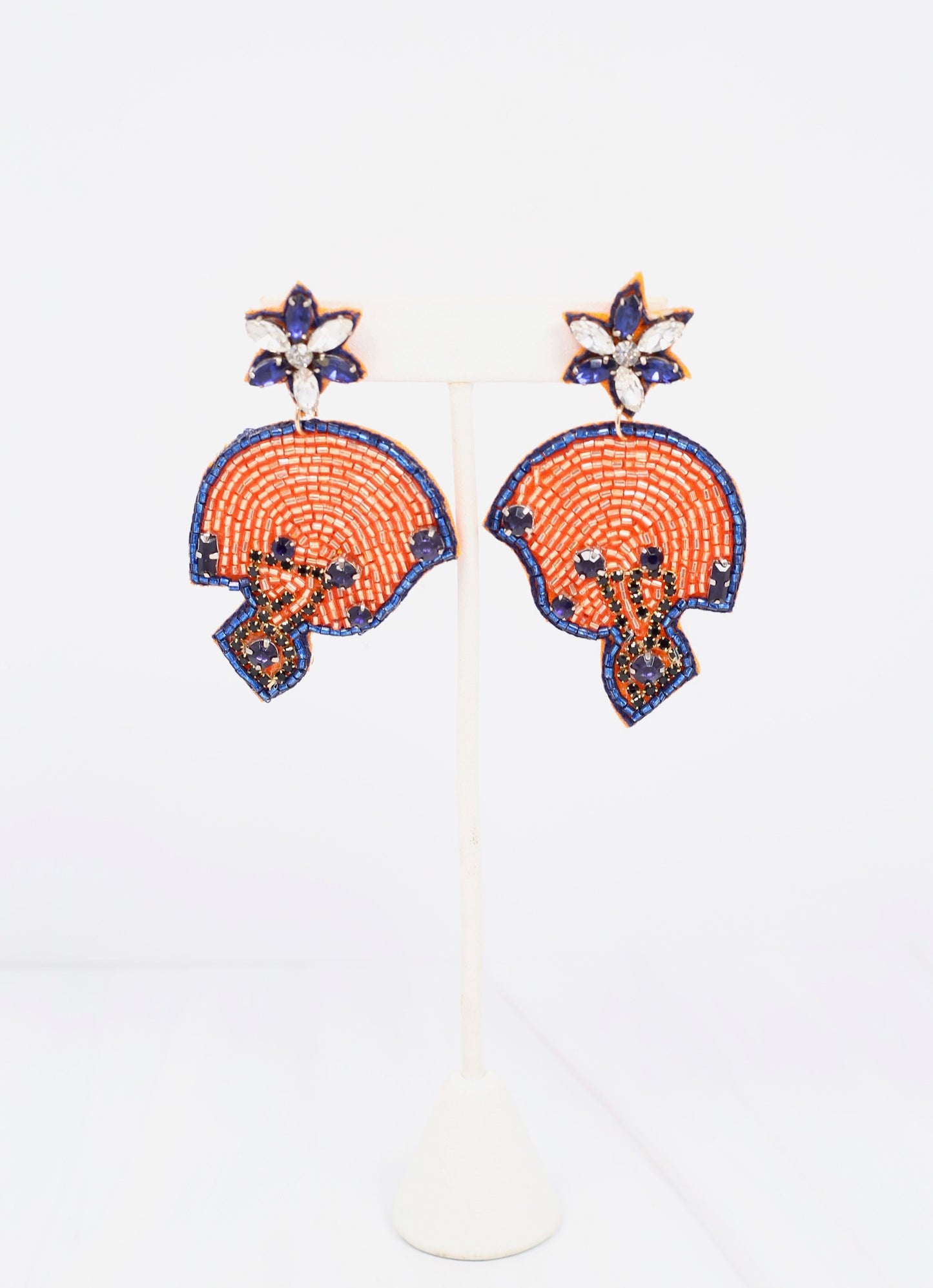 Beaded Football Helmet Earring Orange Navy