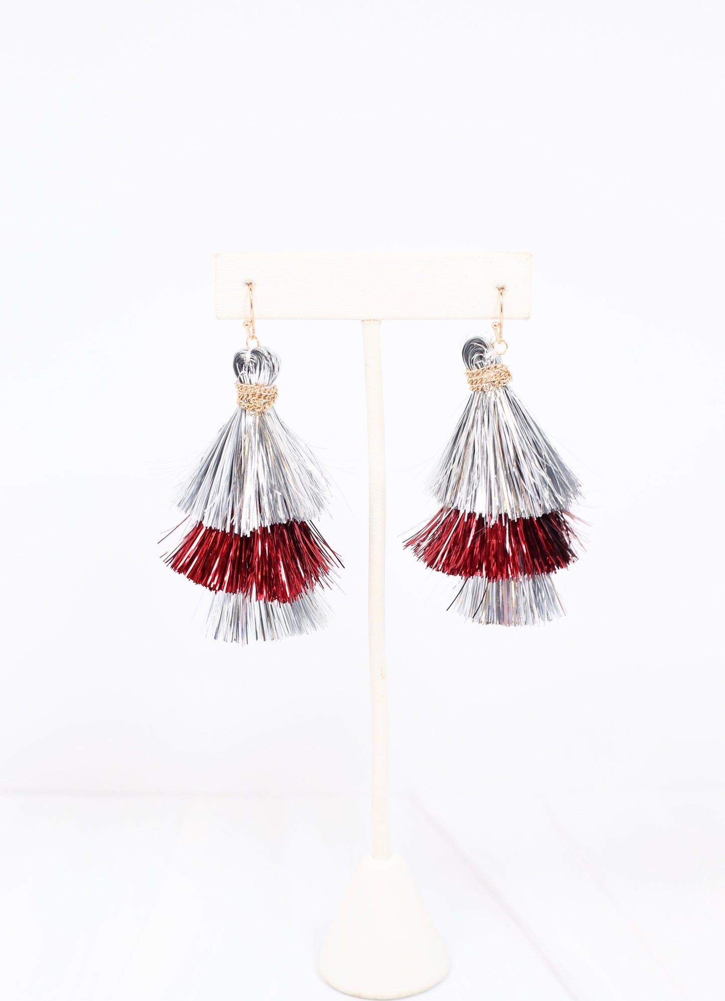 Party Tinsel Tassel Earring BURGUNDY SILVER