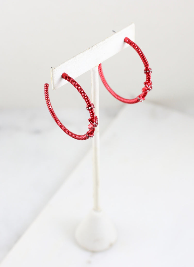 Gardenia CZ Cable Hoop Earring RED