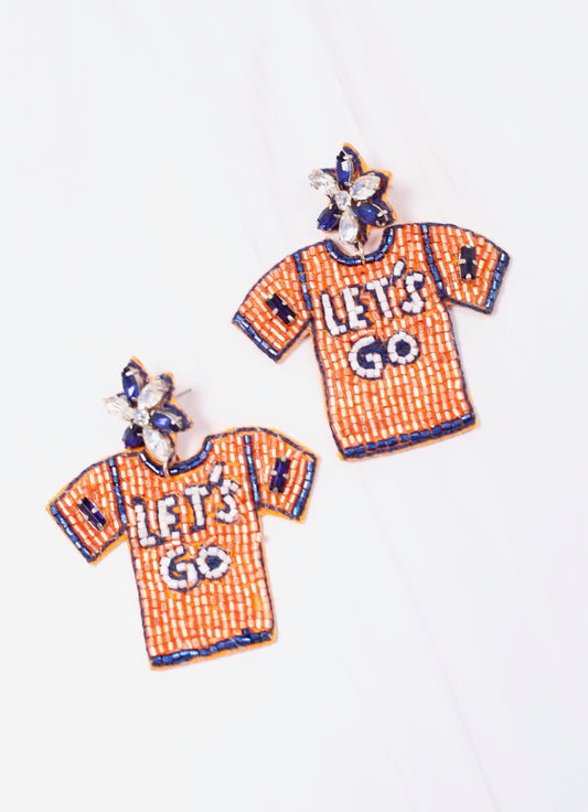 Let's Go Jersey Beaded Earring Orange Navy