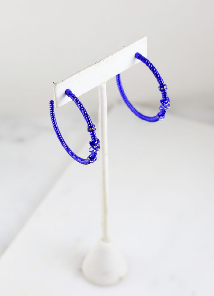 Gardenia CZ Cable Hoop Earring BLUE