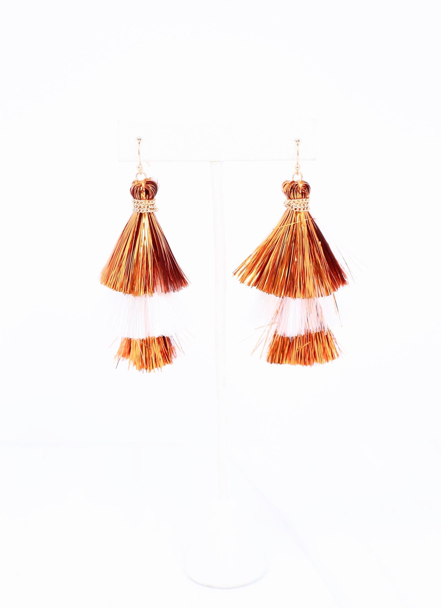 Party Tinsel Tassel Earring ORANGE WHITE