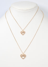 Pearl Lined Heart Mama & Mini Heart Necklace Set GOLD