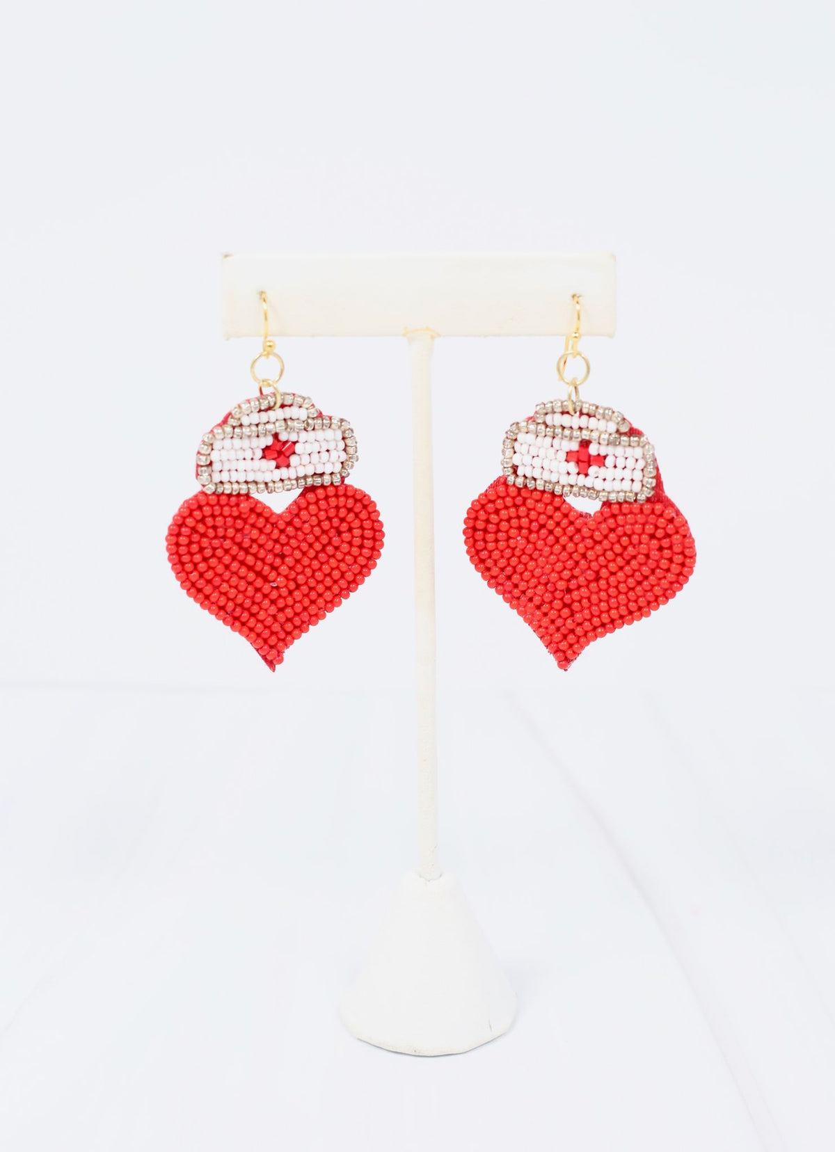 Nurse Hat and Heart Earring RED