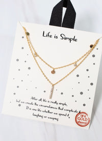 Life is Simple Layered CZ Bar Necklace GOLD